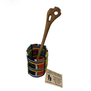 Il Ngwesi Maasai Beaded Cup with Wooden Spoon.